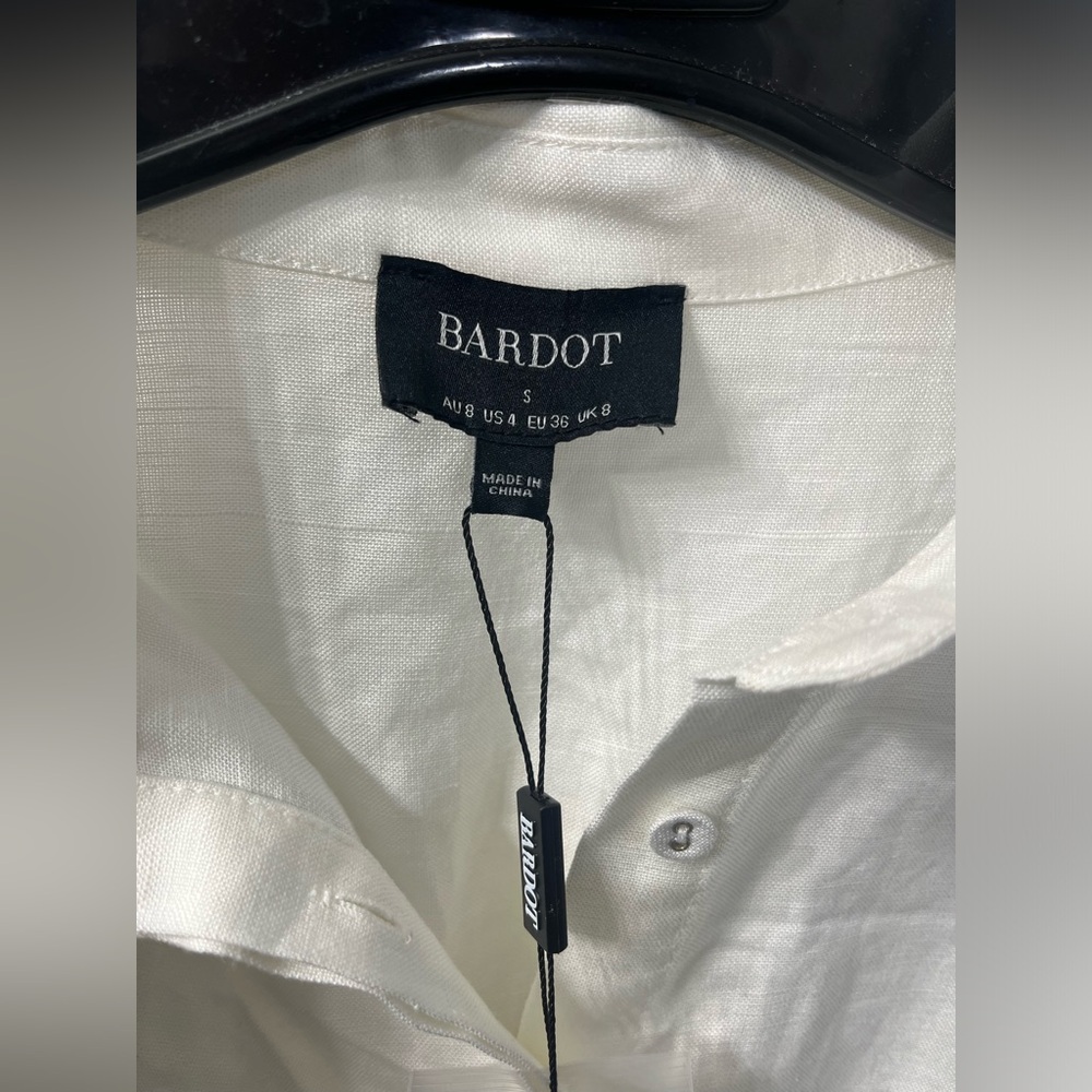 Bardot Belted Mini Shirt Dress in Ivory Size 4 NWT - Picture 7 of 12